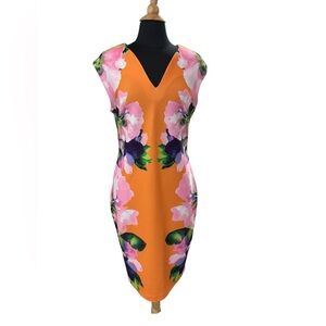 NWT NY&Company Floral Spring Dress Orange/Pink/Purple/Green Dress-size Large